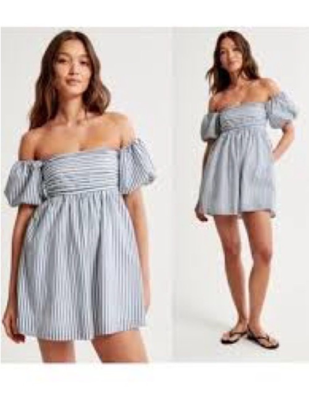 Abercrombie & Fitch | Blue and White Striped Off-Shoulder Mini Dress w/Shorts
